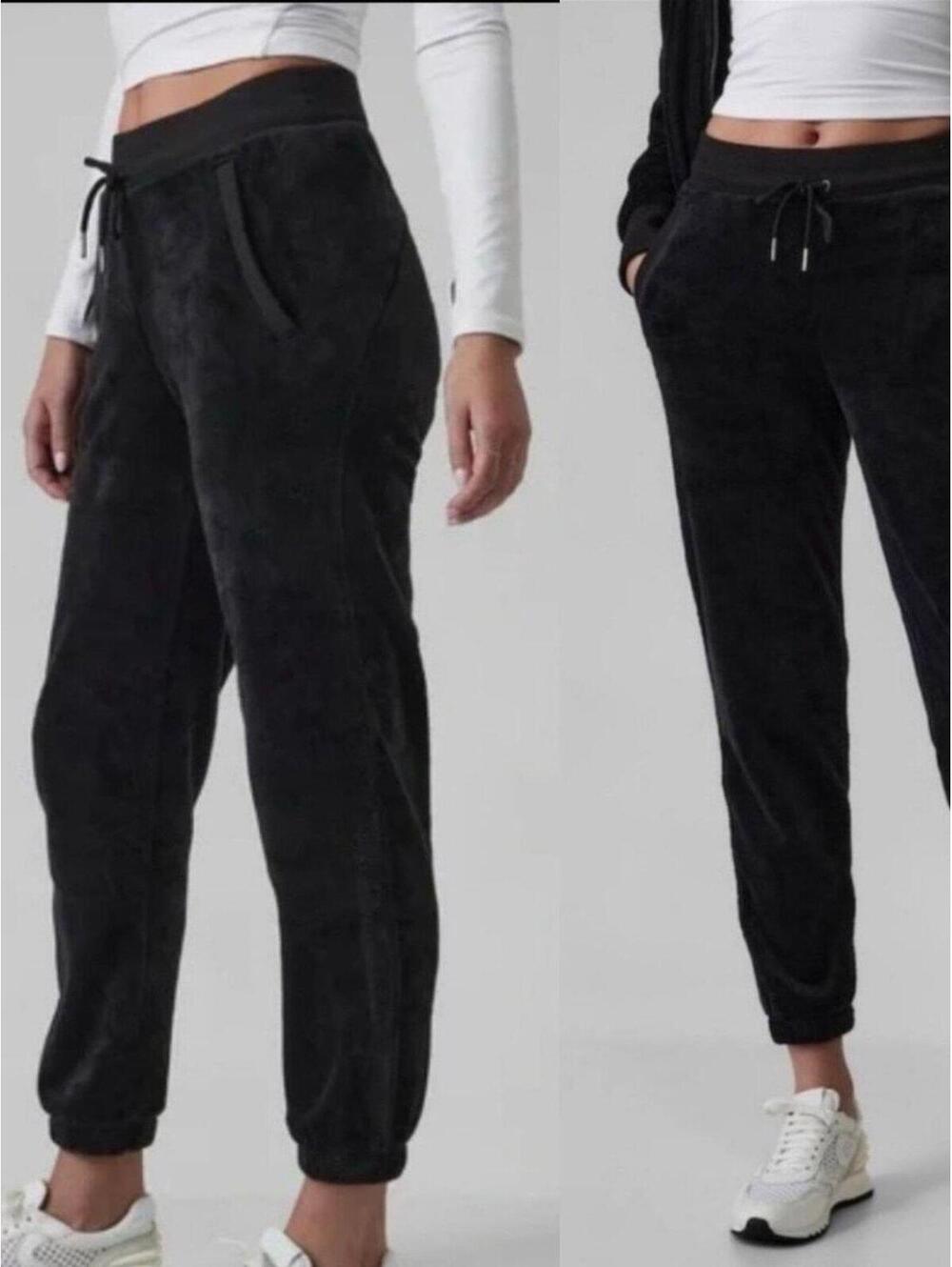 Athleta Velour Joggers 1X Black Recover Cozy Lounge Pants NWT
